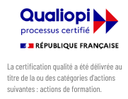 Logo Qualiopi avec la mention suivante : la certification qualité a été délivrée au titre de la ou des catégories d'actions suivantes : actions de formation.